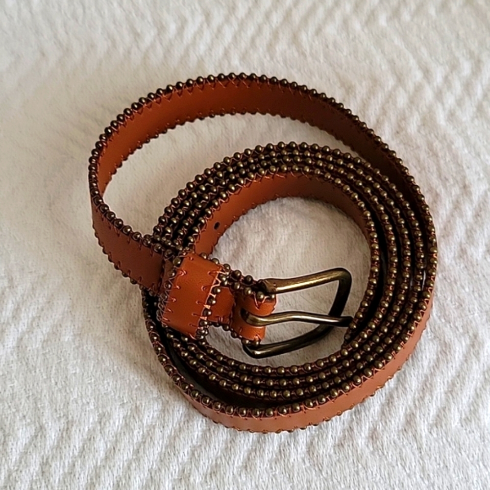 Treasure & Bond Belt Brown with Metal Wired Beads Edging - L